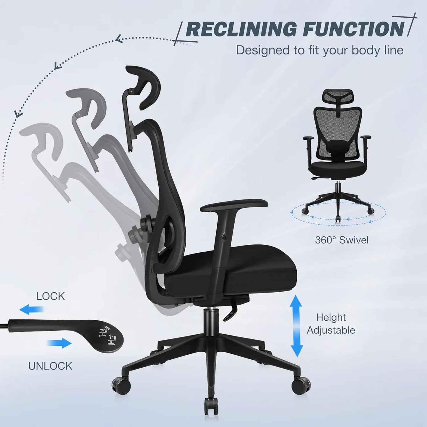 Ergonomic Office Chair High Ba Desk Chair with Headrest Executive Computer Chair with Adjustable Lumbar Support Armrests