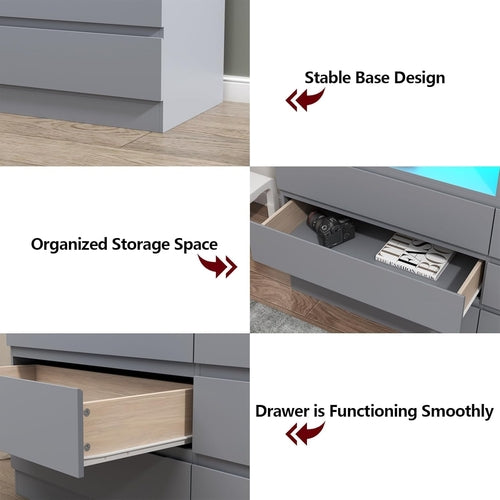 6-Drawer LED Dresser, Charging Station, Bedroom/Living Room