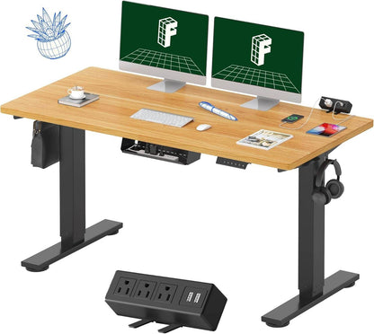 EN2 Height Adjustable Electric Standing Desk - 48"x30" with Clamp Power Strip & Cable Management (Gray Frame + Mahogany Top)