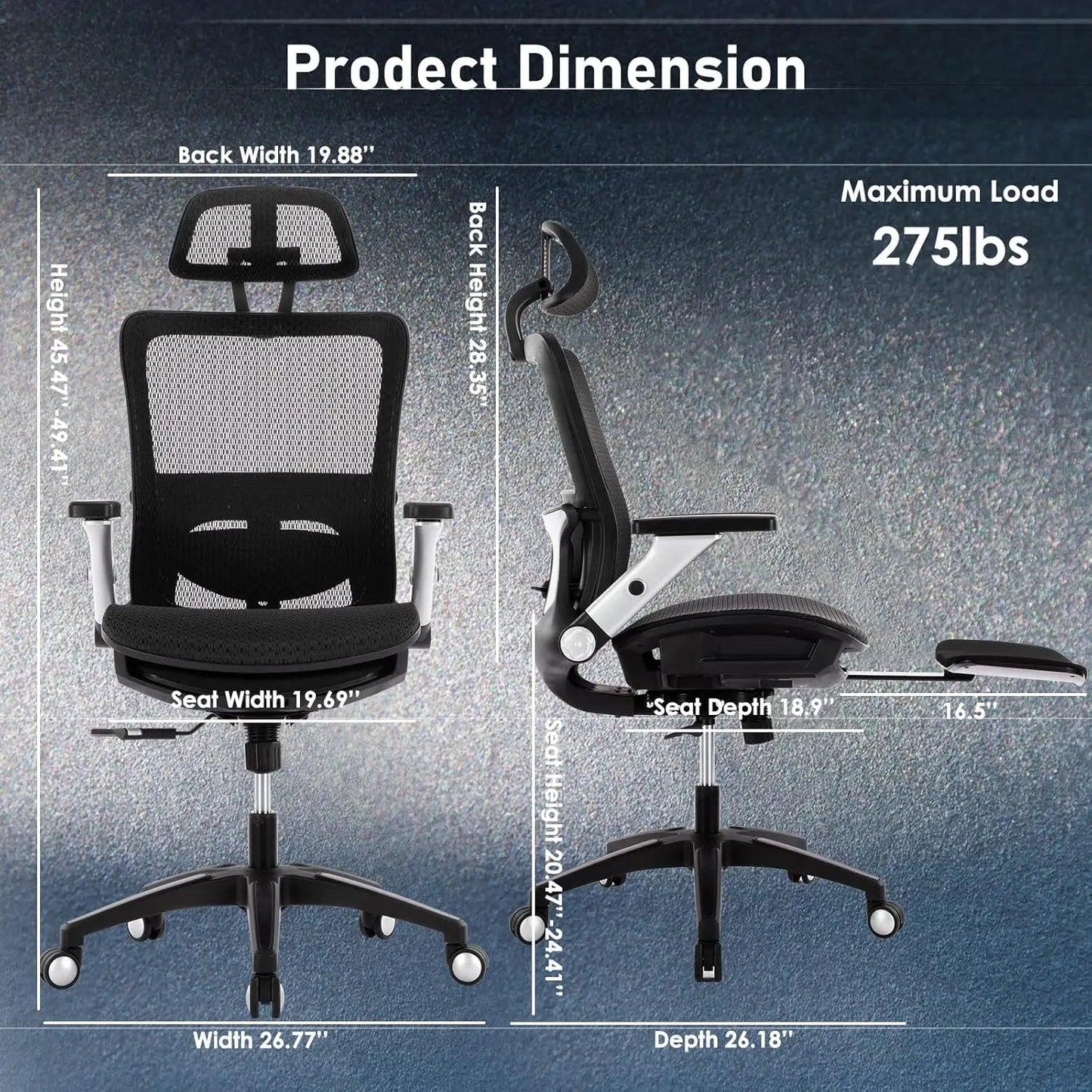 Colamy Ergonomic Mesh Office Chair with Footrest, High Back Computer Executive Desk Chair with Headrest and 4D Flip-Up