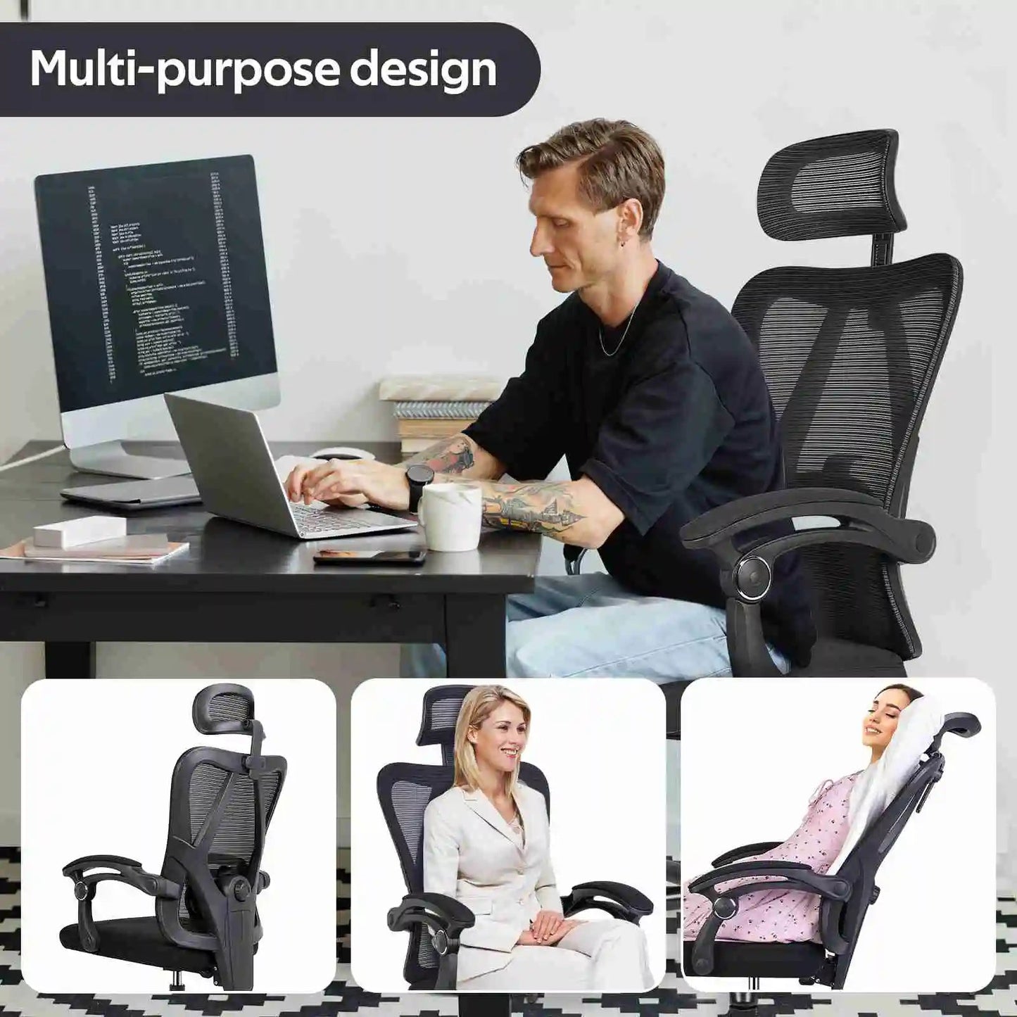 Ergonomic Office Computer Home Gaming Desk Chair Adjustable Height Breathable Mesh Racing Chair Linkage Armrest Furniture