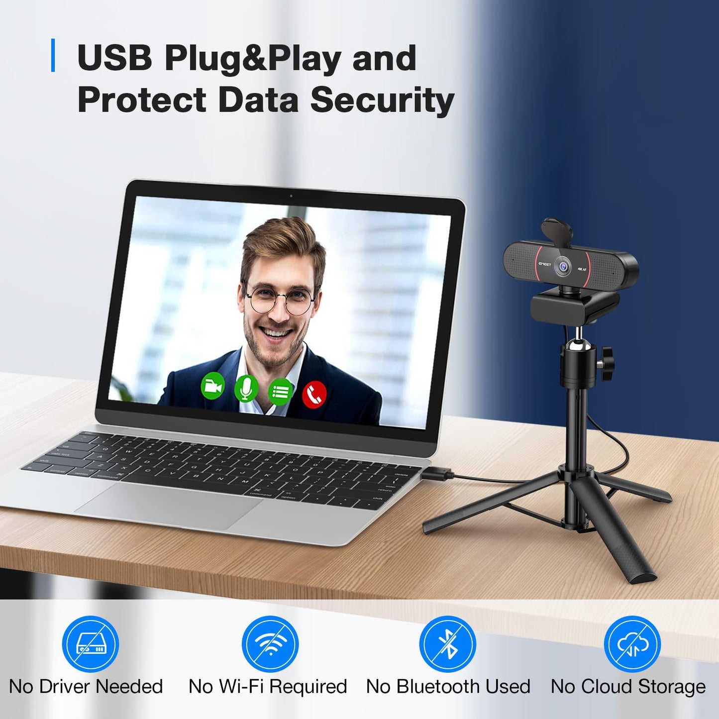 EMEET 1080P Webcam with Microphone, C960 Web Camera, 2 Mics, 90° FOV, USB Type-A & A-to-C Adapter, Plug&Play Computer Camera for Online Calling/Conferencing, Zoom/Teams/Facetime/YouTube, 2025 Version