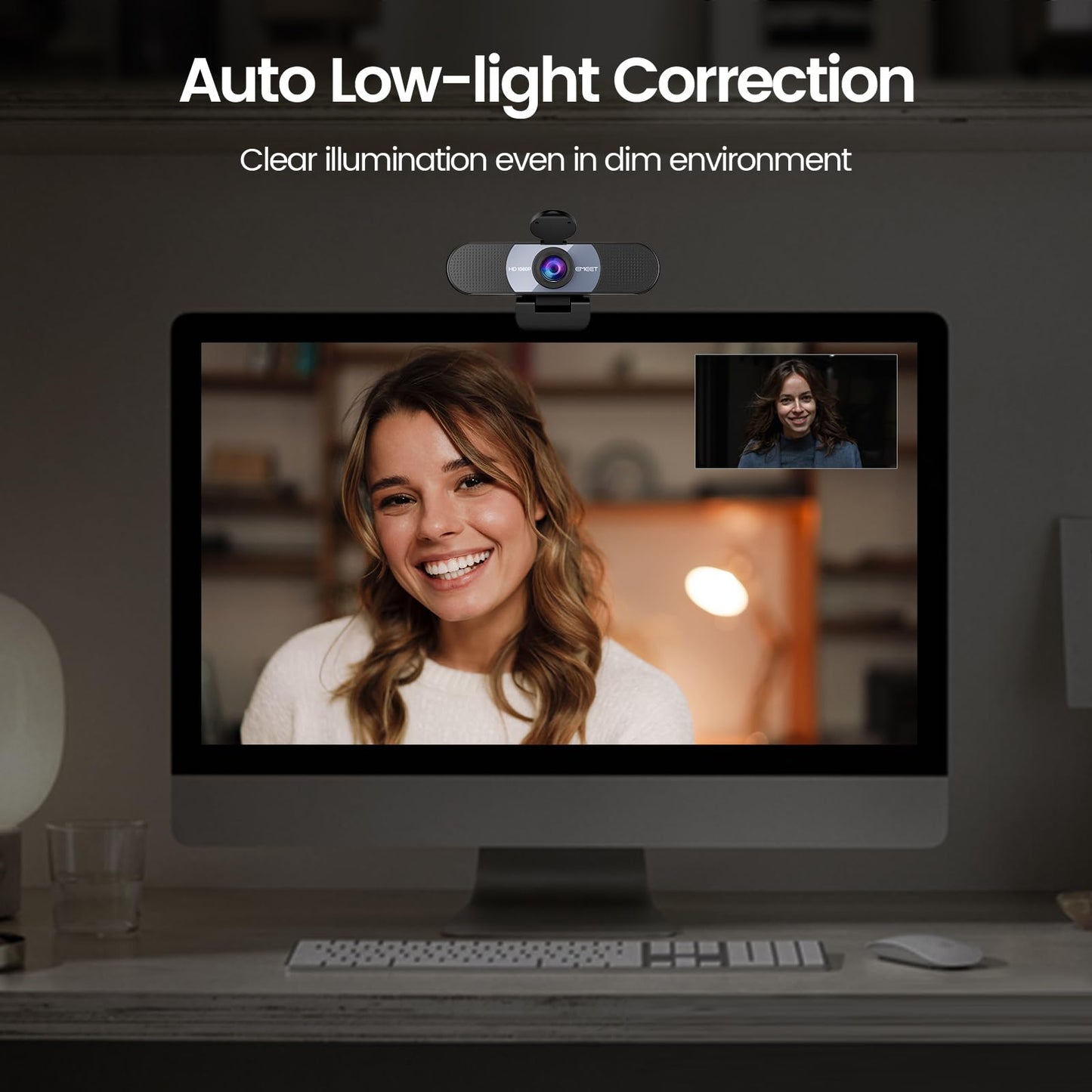 EMEET 1080P Webcam with Microphone, C960 Web Camera, 2 Mics, 90° FOV, USB Type-A & A-to-C Adapter, Plug&Play Computer Camera for Online Calling/Conferencing, Zoom/Teams/Facetime/YouTube, 2025 Version