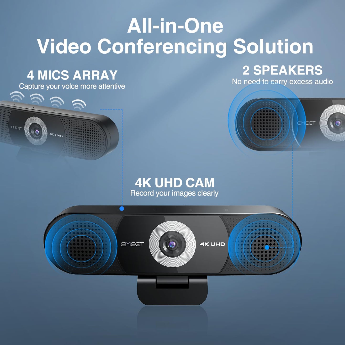 EMEET 1080P Webcam with Microphone, C960 Web Camera, 2 Mics, 90° FOV, USB Type-A & A-to-C Adapter, Plug&Play Computer Camera for Online Calling/Conferencing, Zoom/Teams/Facetime/YouTube, 2025 Version