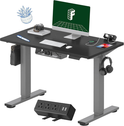 EN2 Height Adjustable Electric Standing Desk - 48"x30" with Clamp Power Strip & Cable Management (Gray Frame + Mahogany Top)