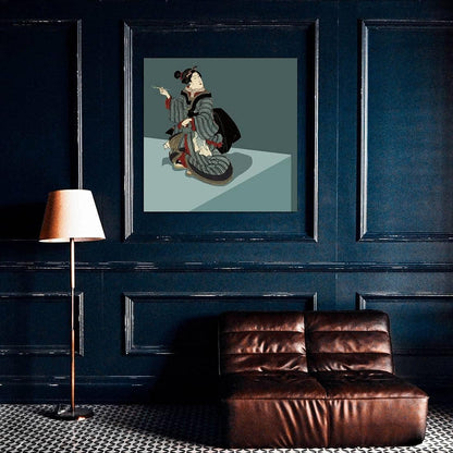 Elegant Japanese Geisha Canvas Art - Stunning Ukiyo-e Wall Decor for Home & Office - Ready to Hang 24x24 Inch Collection
