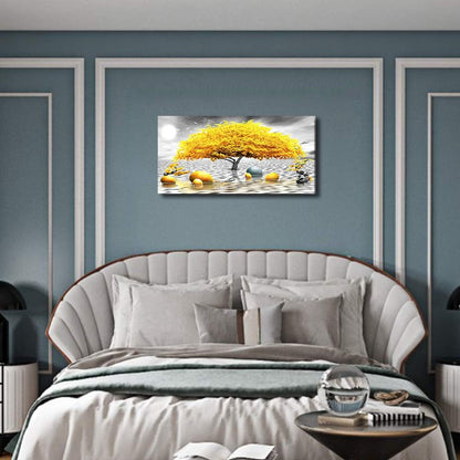 Stunning Abstract Black and White Canvas Art with Vibrant Yellow Tree - Perfect Wall Decor for Living Room, Bedroom, and Office