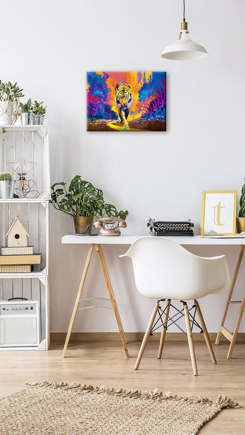 Stunning Tiger Abstract Canvas Wall Art - Framed 12x16 for Bedroom, Living Room & Bathroom Decor