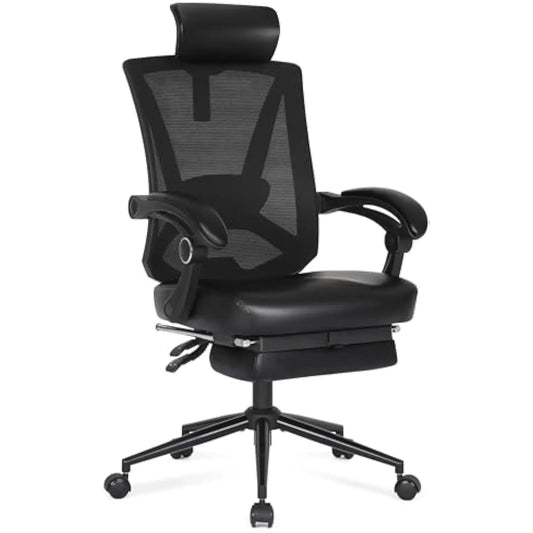 Ergonomic Office Chair with Footrest, Ergonomic Desk Chair with Adjustable 2D Lumbar Support, High Back Computer Chair with Ad