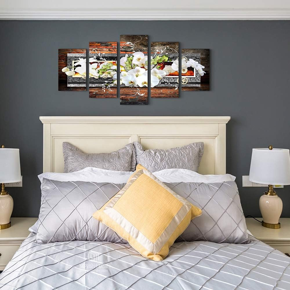 Stunning 5-Piece Orchid Canvas Wall Art - Large Abstract Flower Prints for Modern Living Room Decor - Framed & Ready to Hang!