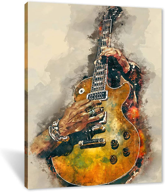 CCN IXMAH Vintage Guitar Art Wall Decor Poster - Minimalist 16"x24" Unframed Print for Home, Bar, or Kitchen Decor, Yellow