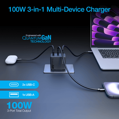 Naztech Nexus T100 100W USB-C PD + USB 3-Port GaN Ultra-Fast Wall Charger with PPS
