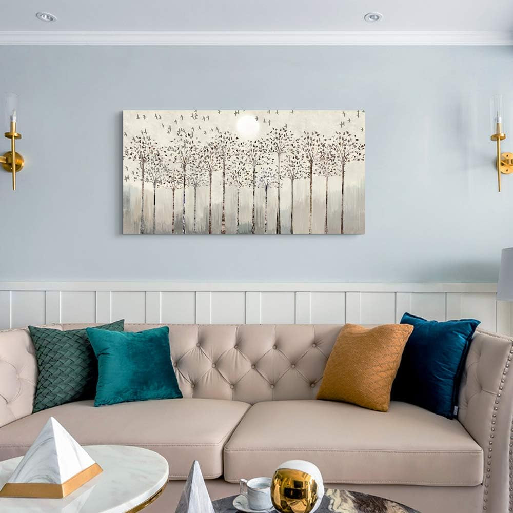 Stunning Abstract Canvas Wall Art with Trees and Birds - Perfect for Living Room, Kitchen, Office & Bedroom Décor - Large Modern Home Decoration Prints