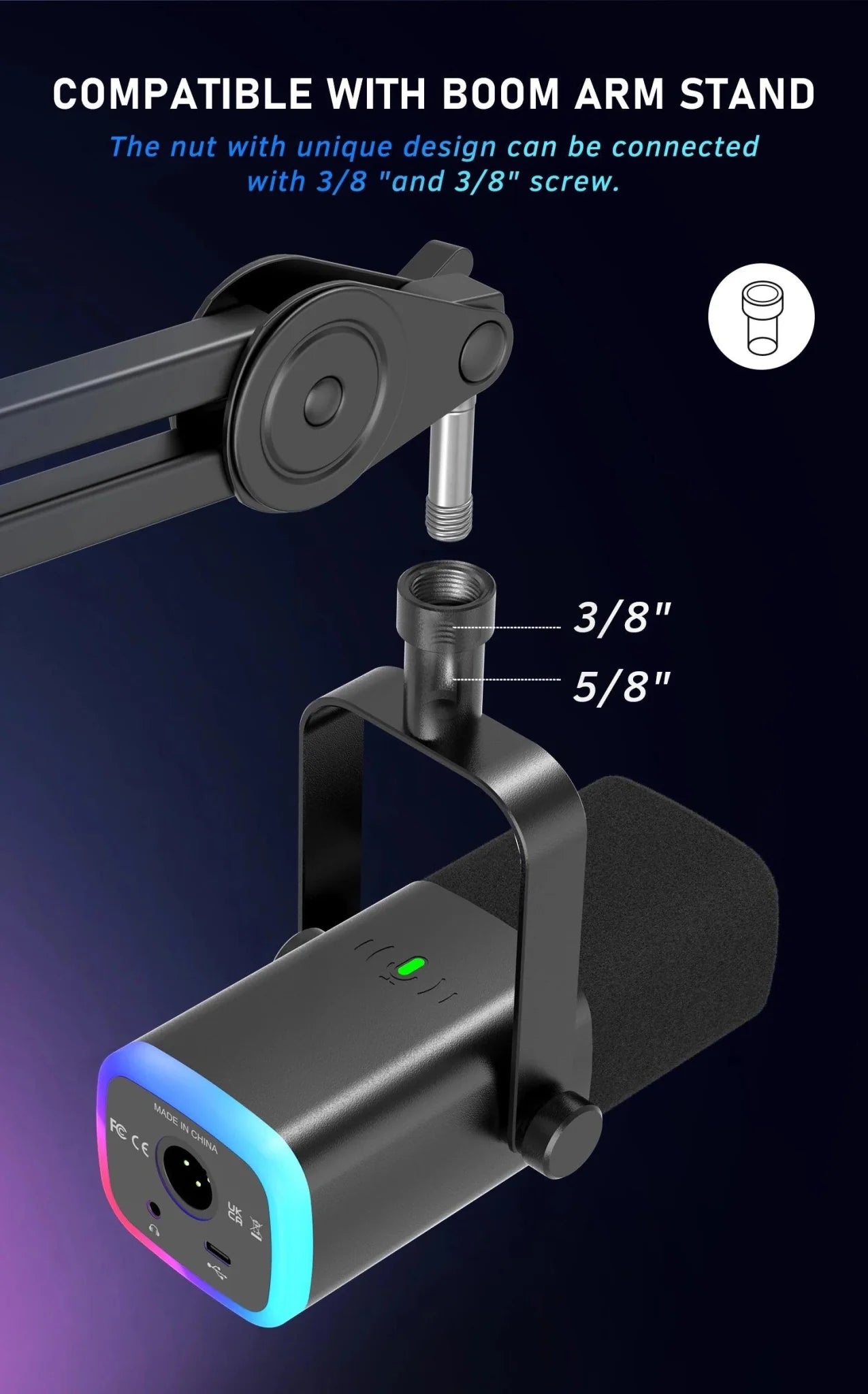 Dynamic USB/XLR Microphone with Touch Mute Button and Headphone Jack for PC and Gaming