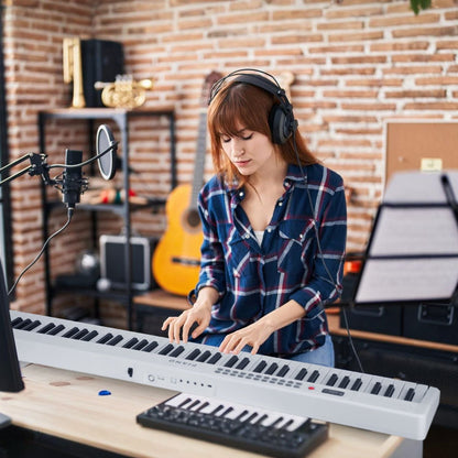 Folding Piano Keyboard 88 Keys Rechargeable Full Size Semi Weighted Piano Digital Electronic Piano with LCD Screen Carry Bag Mic Sheet Music Stand Sticker for Beginners Kids