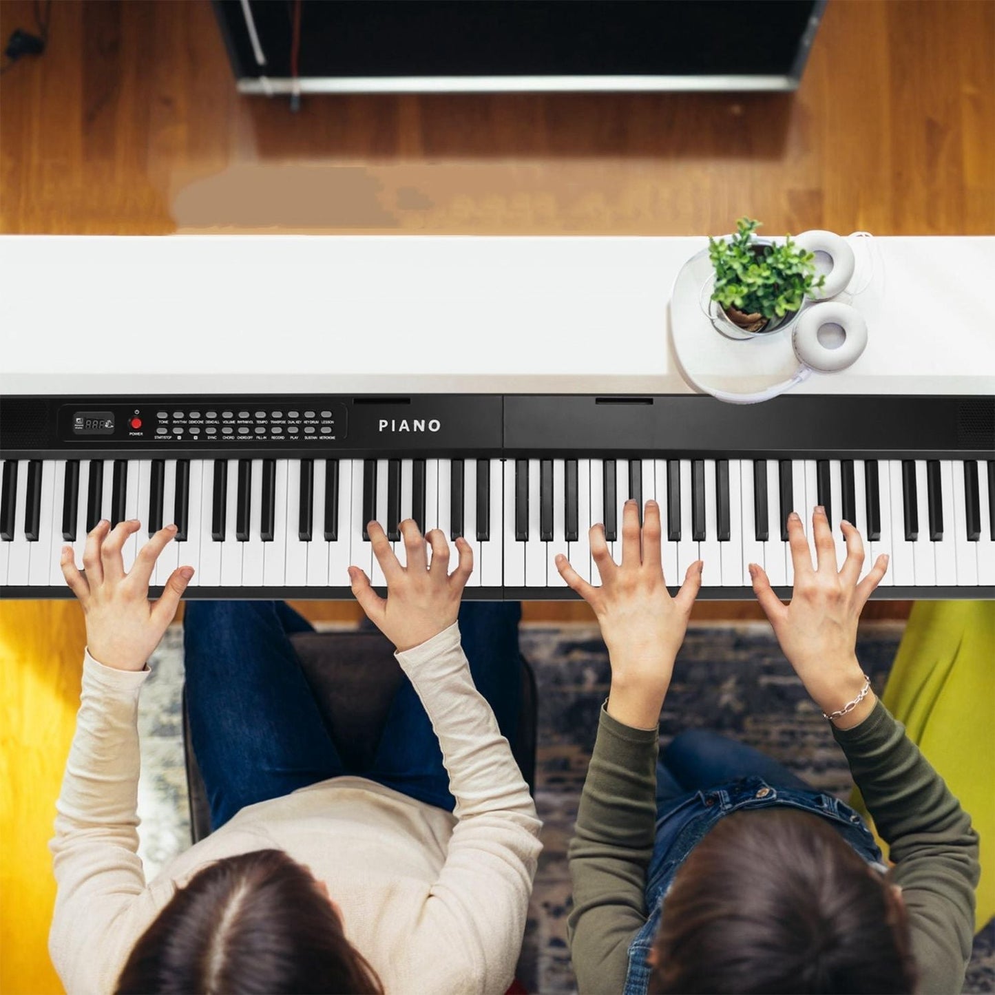 Folding Piano Keyboard 88 Keys Rechargeable Full Size Semi Weighted Piano Digital Electronic Piano with LCD Screen Carry Bag Mic Sheet Music Stand Sticker for Beginners Kids