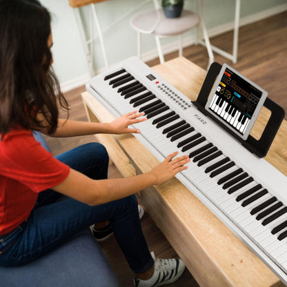 Folding Piano Keyboard 88 Keys Rechargeable Full Size Semi Weighted Piano Digital Electronic Piano with LCD Screen Carry Bag Mic Sheet Music Stand Sticker for Beginners Kids