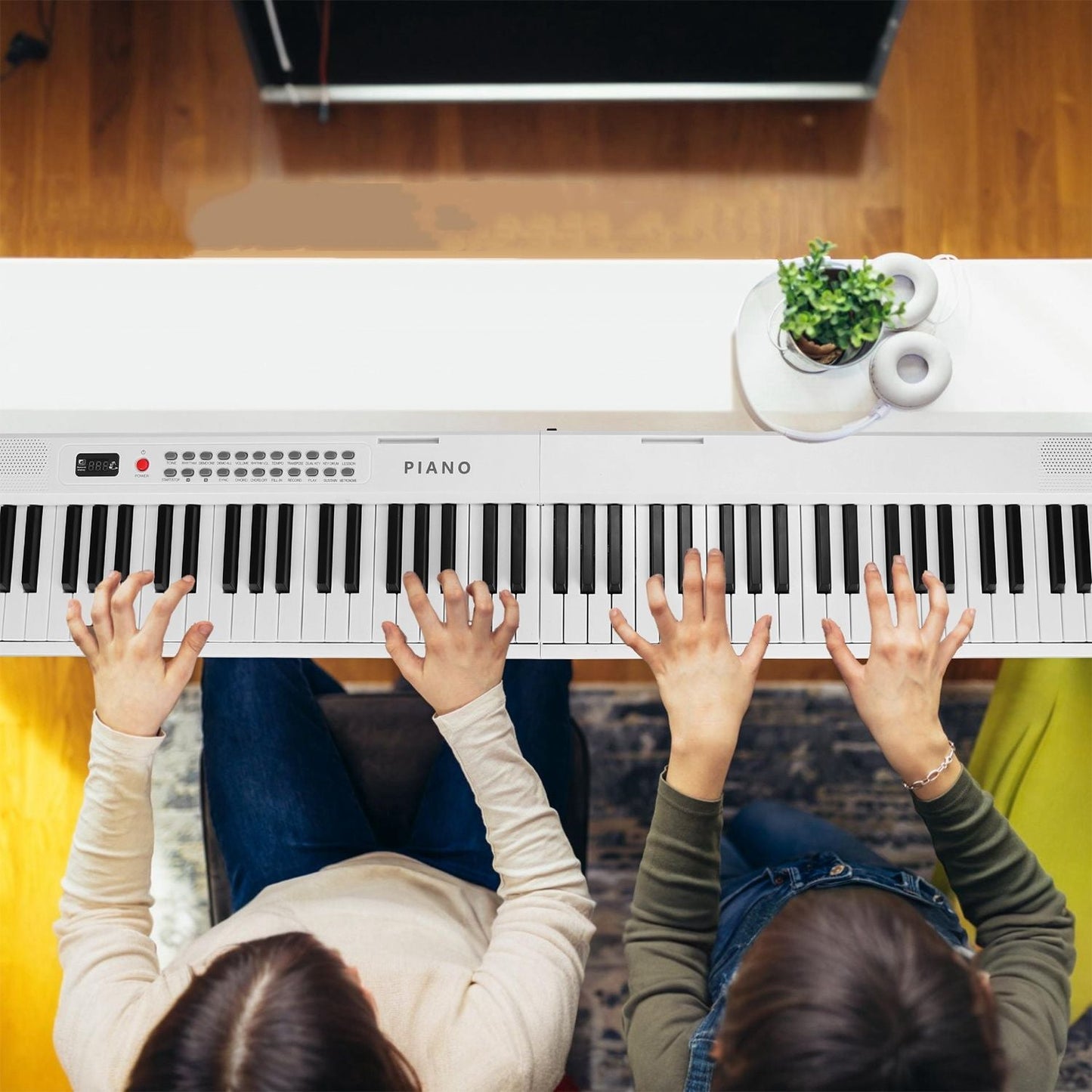 Folding Piano Keyboard 88 Keys Rechargeable Full Size Semi Weighted Piano Digital Electronic Piano with LCD Screen Carry Bag Mic Sheet Music Stand Sticker for Beginners Kids