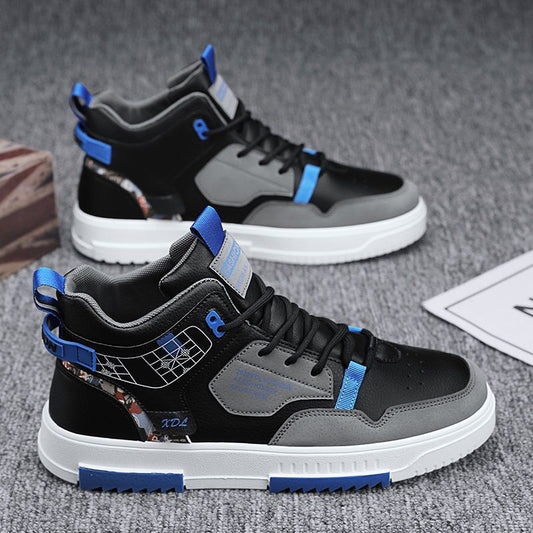 Men's new breathable high top shoes for male students, trendy and versatile white shoes, thick soled sports and leisure board shoes