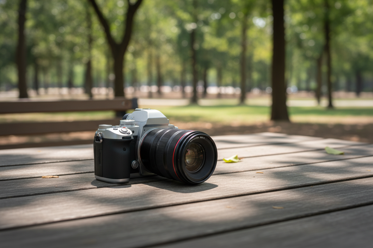 Nice Digital Camera sitting on a park table