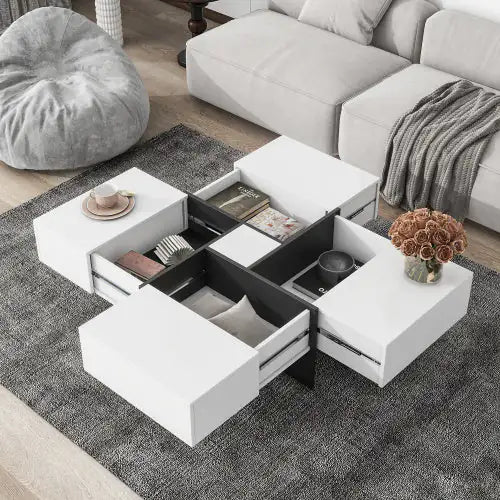Elegant Square Coffee Table with Quadruple Storage